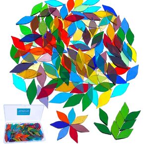 LITMIND 120 Pieces Assorted Colors Iridescent Mosaic Glass Petals & Leaves, Hand-Cut Stained Glass Mosaic Tiles for Crafts, Ideal for Mosaic Art Projects and Home Décor