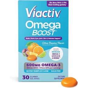 Viactiv Omega 3 Fish Oil Gummies. EPA DHA Supplement for Heart Health and Brain Health, 30 Sugar Free Gummy Vitamins, 1pc Serving