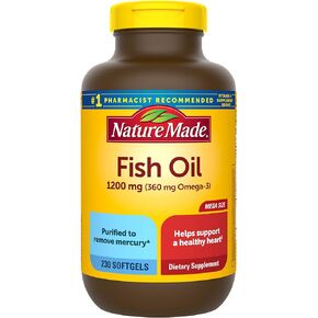 Nature Made Fish Oil 1200 mg Softgels, Fish Oil Supplements, Omega 3 Fish Oil for Healthy Heart Support, Omega 3 Supplement with 100 Softgels, 50 Day Supply