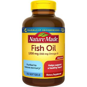 Nature Made Fish Oil 1200 mg Softgels, Fish Oil Supplements, Omega 3 Fish Oil for Healthy Heart Support, Omega 3 Supplement with 100 Softgels, 50 Day Supply