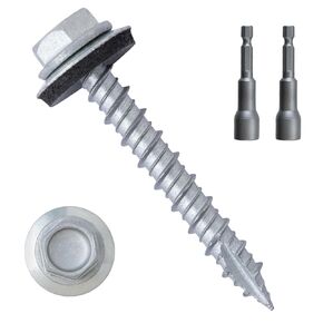 LIONMAX Metal Roofing Screws #14 × 1-1/2 Inch, 400-PCS, Zinc Plated Hex Head Sheet Metal Roof Screws, Rubber Washer, Sharp Point, Metal to Wood Siding Screws, Hex Socket Included