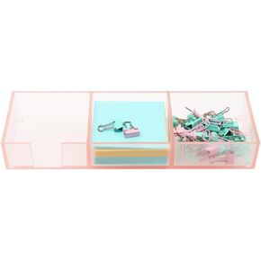 Pink Acrylic Sticky Note Holder 3 Grid Note Pads Storage Containers for Women Office Supplies Desk Accessories Stationary Dorm Room Decor