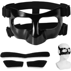 Nose Guard for Broken Nose, 5.9x3.74in Adjustable Face Shield with Pads Face Guard Sports Training Face Mask Nose Protector for Adults Teens Basketball Soccer Baseball (Black)