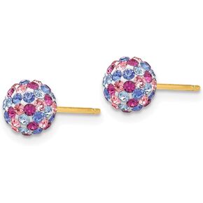 14K Yellow Gold Post 6mm Blue Pink Multi Crystals Ball Stud Earrings