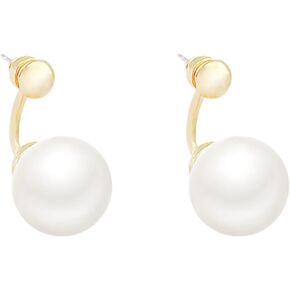 Large Pearl Earrings Gold Plated Classic Elegant Big Extra Oversized Faux Pearl Round Circle Ball 925 Sterling Silver Post Earrings for Women Teen Girls Wedding Bridal Birthday Fashion Jewelry Gifts