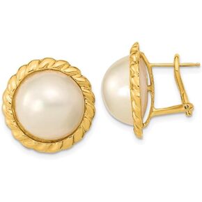 Diamond2Deal Gift for Mothers Day 14k Yellow Gold White Mabe Freshwater Cultured Pearl Omega Back Earrings (L-13 mm W-14 mm)