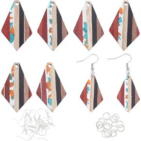 OLYCRAFT 48 Pcs Resin Wood Earring Pendants Rhombus Vintage Wood Earring Charms Resin Wood Jewelry Findings Wooden Dangle Earring Making Kit for Jewelry Making
