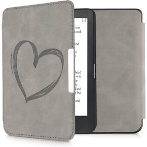 kwmobile Cover Compatible with Kobo Clara HD Cover - eReader Case - Brushed Heart Grey