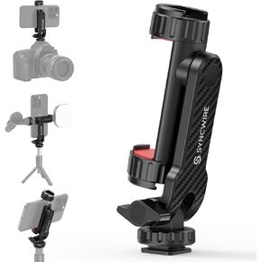 SYNCWIRE Tripod Phone Mount, Universal Smartphone Mount Adapter with 2 Cold Shoe and 1/4" Screw, 360° Rotates and 180° Tilts Adjustable Cell Phone Clamp Holder for Enhancing Mobile Photography Setup