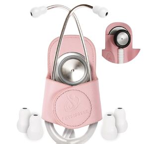 حامل سماعة الطبيب مشبك الورك مع إغلاق مغناطيسي آمن مطور وجيب الجرس - مشبك سماعة الطبيب الصحي مصمم لحمل جميع العلامات التجارية والأنماط - يتضمن أطراف أذن بديلة لسماعة الطبيب (وردي) in Kuwait