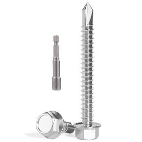 25Pcs #14 x 3" Self Drilling Screws for Metal,410 Stainless Steel Self Tapping Screws,Sheet Metal Screws,Quick Metal Tapping,Hex Washer Head