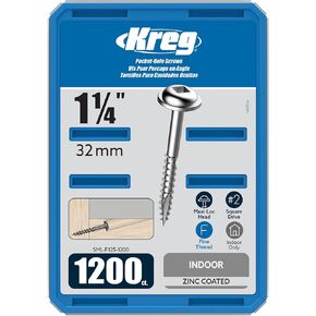 Kreg SML-F125-1200 Zinc Pocket Screws, 1 1/4 Inch, 7 Fine Thread, Maxi-Loc Head (1200 Count)