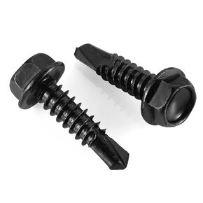 #14 x 4" Hex Washer Head Self Drilling Screws, Self Tapping Sheet Metal Tek Screws, 410 Stainless Steel, Black Oxide Finish, 20 PCS