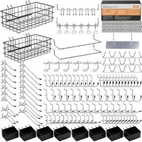 INCLY 238PCS Pegboard Accessories Organizer Kit, Peg Board Hooks Assortment with Peg Bins, Baskets, Paper Towel Holder for 1/8 and 1/4 inch Pegboard Hanging Tools, Garage Wall Storage Attachments