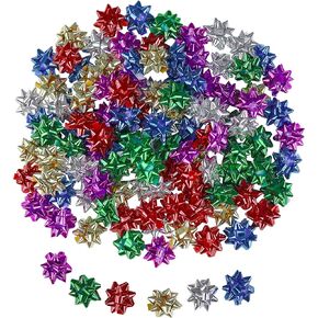 Iconikal 120-Count 1-Inch Mini Bows - Vibrant Foil Colored Bows in Purple, Green, Red, Gold, Silver, Blue - Great for Christmas Gift Wrapping, Crafts, and Decorations