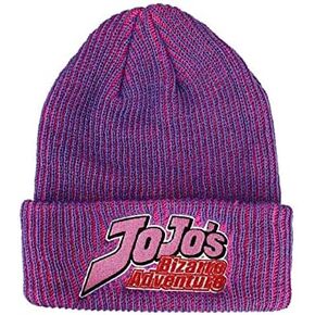 Bioworld JoJo's Bizarre Logo Flat Embroidery on Pink Purple Two-Tone Ribbed Acrylic Knitted Beanie Hat