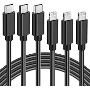 كابل Quntis USB C إلى Lightning 3 حزم 6FT MFi معتمد iPhone شاحن سريع سلك نوع C إلى Lightning كابل شحن سلك لـ iPhone 14 13 12 11 Pro Max X XS XR 8 7 6 Plus iPad AirPods Pro، أبيض in Kuwait