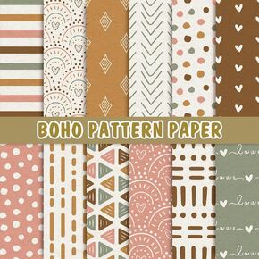 Whaline 24 Sheets Heart Boho Pattern Paper Valentine's Day Scrapbook Paper Double-Sided Colorful Decorative Craft Paper Folded Flat For DIY Art Craft Card Making Scrapbook Photo Album, 11.8x11.8 Inch