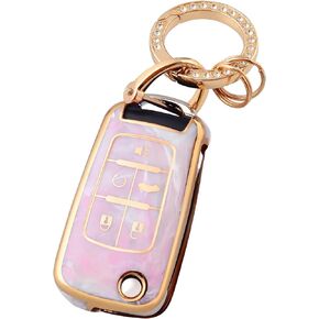 OFFCURVE لغطاء Chevy Buick Key Fob، غطاء حافظة مفتاح TPU لـ Buick Encore Chevy Chevy Camaro Equinox Impala Sonic Trax GMC Terrain Flip 5 أزرار، وردي/نمط عشوائي