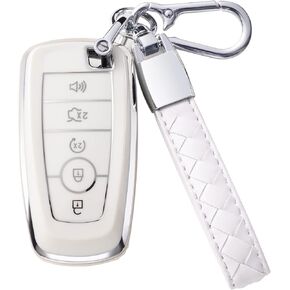 Compatible with Ford Key Fob Cover with Leather Lanyard, Car Key Case Shell Protection for Ford Explorer Fusion Escape F150 F250 F350 F450 F550 Edge 5 Buttons,Blue