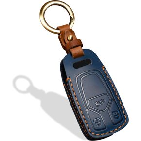 Screws-Free Genuine Leather Key Fob Cover, Fit for Audi A3 A4 A6 Q5 Q7 SQ5 S5 TT R8,etc, Leather Smart Remote Key Protector, 3 Buttons, A Style, Brown