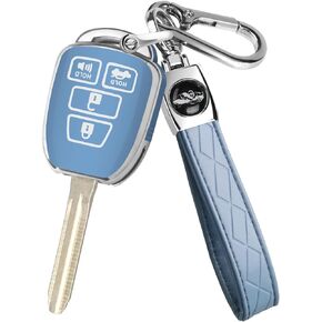 for Toyota Key Fob Cover with Metal Key Chain, Soft TPU Easy to Press Key Fob Shell Case for 2012-2019 Camry Corolla Rav4 Tacoma Highlander Avalon Venza, Black