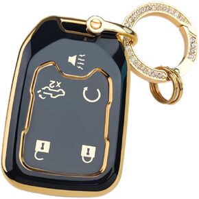 5-Button TPU Key Fob Cover, Fit for GMC Acadia 2017-2024, for Terrain 2018-2024, Fit for Sierra 2019-2024, for Chevy Silverado 2019-2022, Full Protection Soft TPU Key Case, with Keychain, Black