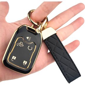 5-Button TPU Key Fob Cover, Fit for GMC Acadia 2017-2024, for Terrain 2018-2024, Fit for Sierra 2019-2024, for Chevy Silverado 2019-2022, Full Protection Soft TPU Key Case, with Keychain, Black in Kuwait