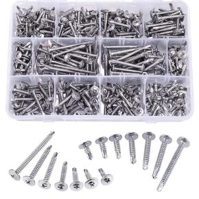 400PCS Self Tapping Screws for Metal - 410 Stainless Steel Sheet Metal Screws Assortment Kit, Self-Tapping Screws Set, Assorted Self Drilling Screws #8#10, Truss Head TEK Screws, Length 1/2" to 2''