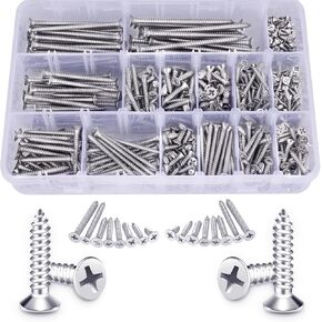 400PCS Self Tapping Screws for Metal - 410 Stainless Steel Sheet Metal Screws Assortment Kit, Self-Tapping Screws Set, Assorted Self Drilling Screws #8#10, Truss Head TEK Screws, Length 1/2" to 2''