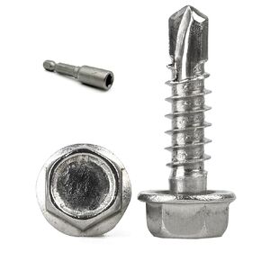 #8 x 3/4" Hex Washer Head Self Drilling Screws, Self Tapping Sheet Metal Screws, 304 Stainless Steel, 100 PCS, Socket Bit Included