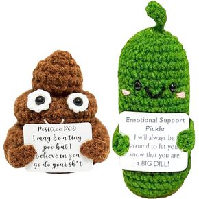 Emotional Support Pickle, Positive Poo,Handmade Crochet Pickled Cucumber,Funny White Elephant Gift Suitable for Birthday Gag Gift
