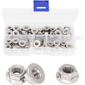 60pcs M8 x 1.25mm Serrated Flange Nuts 304 Stainelss Steel Flange Lock Nuts