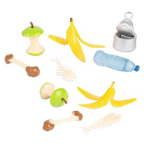 الملحقات Archie McPhee Itty Bitty Trash - مجموعة قمامة الفينيل المصغرة للعب الخيالي ومغامرات جنوم، 10 أسماك صغيرة رائعة ومبهجة وموز وتفاح والمزيد