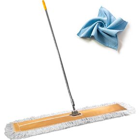 Commercial Dust Mop – 48" Floor Sweeper for Tiles, Hardwood, and Laminate Floors, with Aluminum Broom Handle, Reusable Duster Head - Complete with Cleaning Cloth