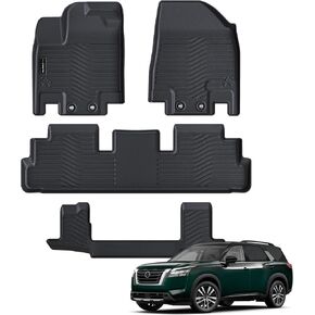 All Weather Floor Mats Fit for Nissan Pathfinder 7 Seat 2022 2023 2024 TPE Rubber Liners Set Pathfinder Accessories All Season Guard Odorless Anti-Slip Floor Mats 3 Row