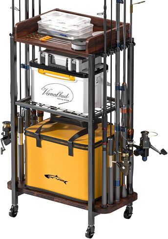 Fishing Rod Holders,Fishing Pole Holders,Fishing Gear and Equipment Organizer Fishing Rod Tackle Cart for Garage Home,Hold Up to 10 Rods or Combos in Kuwait