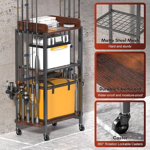 Fishing Rod Holders,Fishing Pole Holders,Fishing Gear and Equipment Organizer Fishing Rod Tackle Cart for Garage Home,Hold Up to 10 Rods or Combos in Kuwait