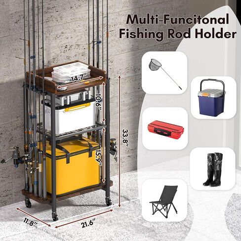 Fishing Rod Holders,Fishing Pole Holders,Fishing Gear and Equipment Organizer Fishing Rod Tackle Cart for Garage Home,Hold Up to 10 Rods or Combos in Kuwait