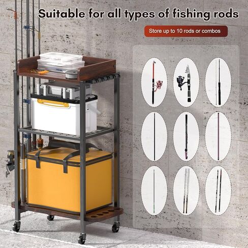 Fishing Rod Holders,Fishing Pole Holders,Fishing Gear and Equipment Organizer Fishing Rod Tackle Cart for Garage Home,Hold Up to 10 Rods or Combos in Kuwait