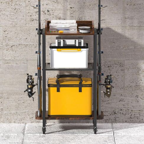 Fishing Rod Holders,Fishing Pole Holders,Fishing Gear and Equipment Organizer Fishing Rod Tackle Cart for Garage Home,Hold Up to 10 Rods or Combos in Kuwait