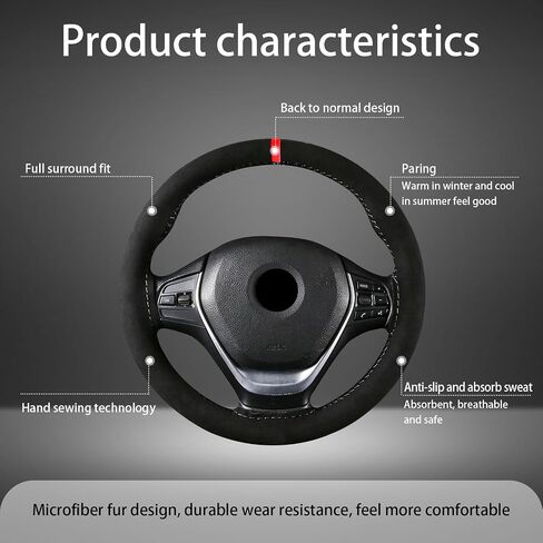 gunhunt 1 PC Car Steering Wheel Cover, 14.9" Suede Nubuck Leather Non-Slip Breathable Hand-Stitched Steering Wheel Protector, Comfortable Grip for All Seasons, Universal for Most Car (Brown & Black) in Saudi Arabia