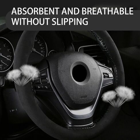 gunhunt 1 PC Car Steering Wheel Cover, 14.9" Suede Nubuck Leather Non-Slip Breathable Hand-Stitched Steering Wheel Protector, Comfortable Grip for All Seasons, Universal for Most Car (Brown & Black) in Saudi Arabia