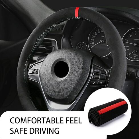 gunhunt 1 PC Car Steering Wheel Cover, 14.9" Suede Nubuck Leather Non-Slip Breathable Hand-Stitched Steering Wheel Protector, Comfortable Grip for All Seasons, Universal for Most Car (Brown & Black) in Saudi Arabia