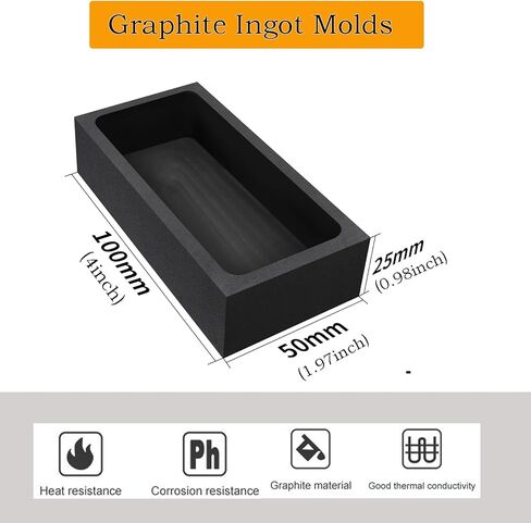 2 Pieces (1kg) Graphite Ingot Molds Crucible for Casting Mould Refining Metal Copper Gold Silver Aluminum Brass (4 x 2 x 1 Inch) in Kuwait