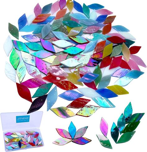 LITMIND 120 Pieces Assorted Colors Iridescent Mosaic Glass Petals & Leaves, Hand-Cut Stained Glass Mosaic Tiles for Crafts, Ideal for Mosaic Art Projects and Home Décor in Saudi Arabia