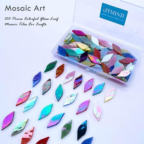 LITMIND 120 Pieces Assorted Colors Iridescent Mosaic Glass Petals & Leaves, Hand-Cut Stained Glass Mosaic Tiles for Crafts, Ideal for Mosaic Art Projects and Home Décor in Saudi Arabia