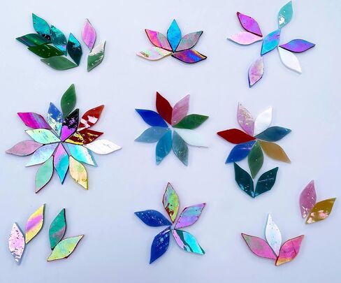 LITMIND 120 Pieces Assorted Colors Iridescent Mosaic Glass Petals & Leaves, Hand-Cut Stained Glass Mosaic Tiles for Crafts, Ideal for Mosaic Art Projects and Home Décor in Saudi Arabia
