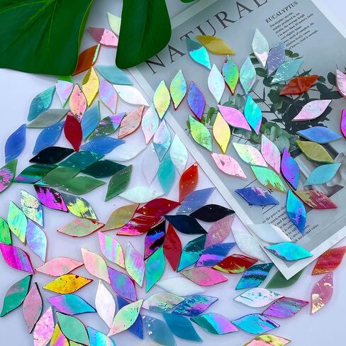 LITMIND 120 Pieces Assorted Colors Iridescent Mosaic Glass Petals & Leaves, Hand-Cut Stained Glass Mosaic Tiles for Crafts, Ideal for Mosaic Art Projects and Home Décor in Saudi Arabia