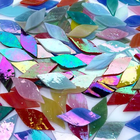 LITMIND 120 Pieces Assorted Colors Iridescent Mosaic Glass Petals & Leaves, Hand-Cut Stained Glass Mosaic Tiles for Crafts, Ideal for Mosaic Art Projects and Home Décor in Saudi Arabia